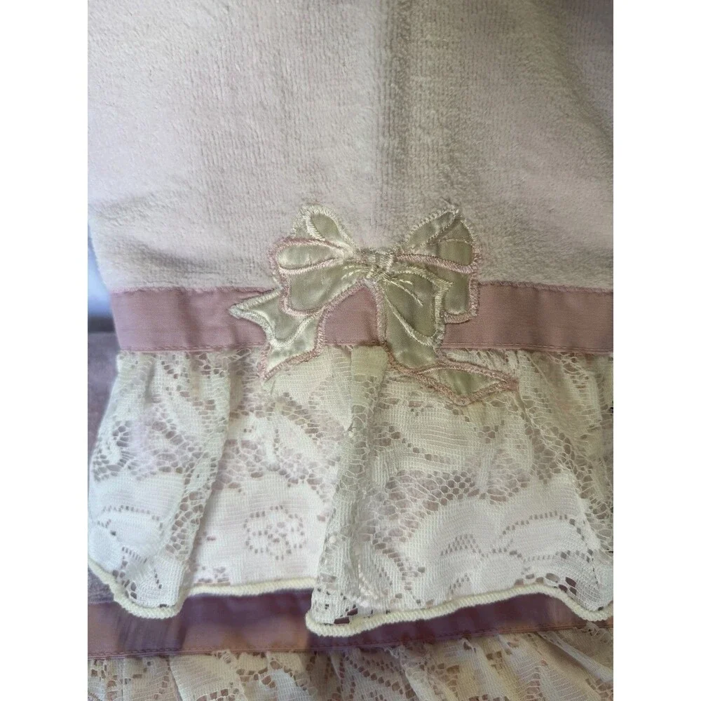 Vtg Elizabeth Gray Lace 5pc Towel Set Pink Bows Made n USA